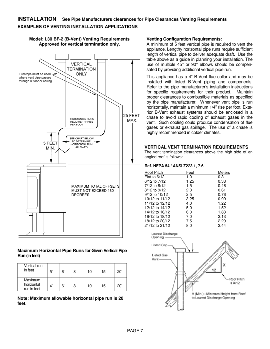 Lenoxx Electronics L30 BF-2 Examples of Venting Installation Applications, Vertical Vent Termination Requirements 