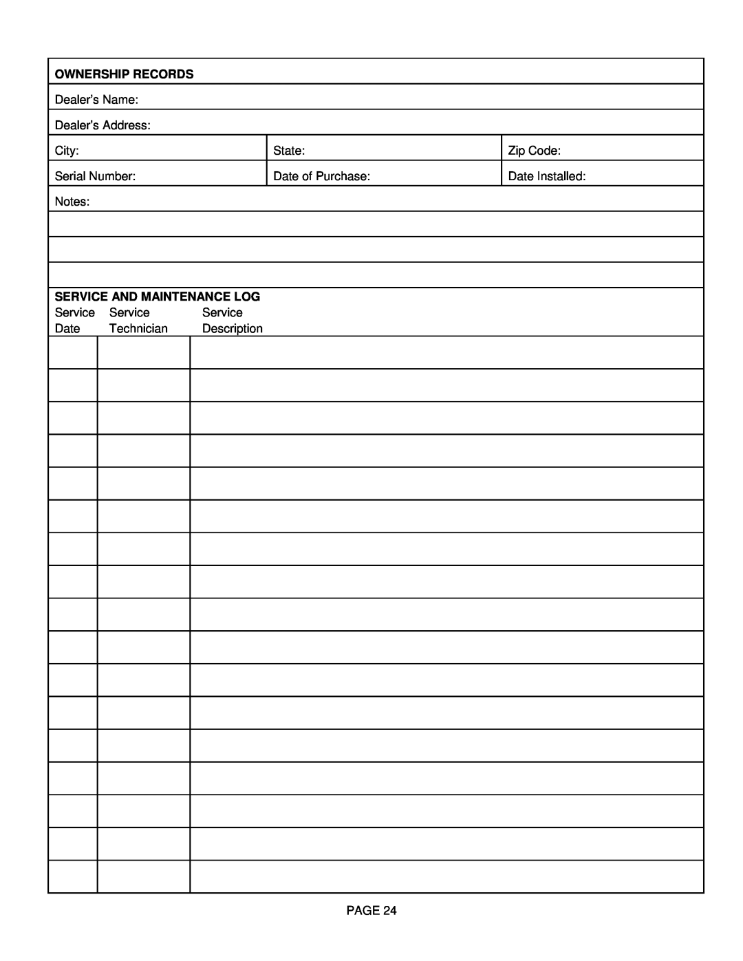 Lenoxx Electronics L30 BF-2 operation manual Ownership Records, Service And Maintenance Log 
