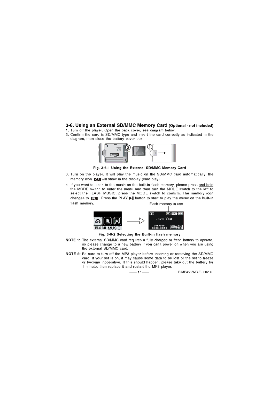 Lenoxx Electronics MP-456 operating instructions Using an External SD/MMC Memory Card Optional not included 