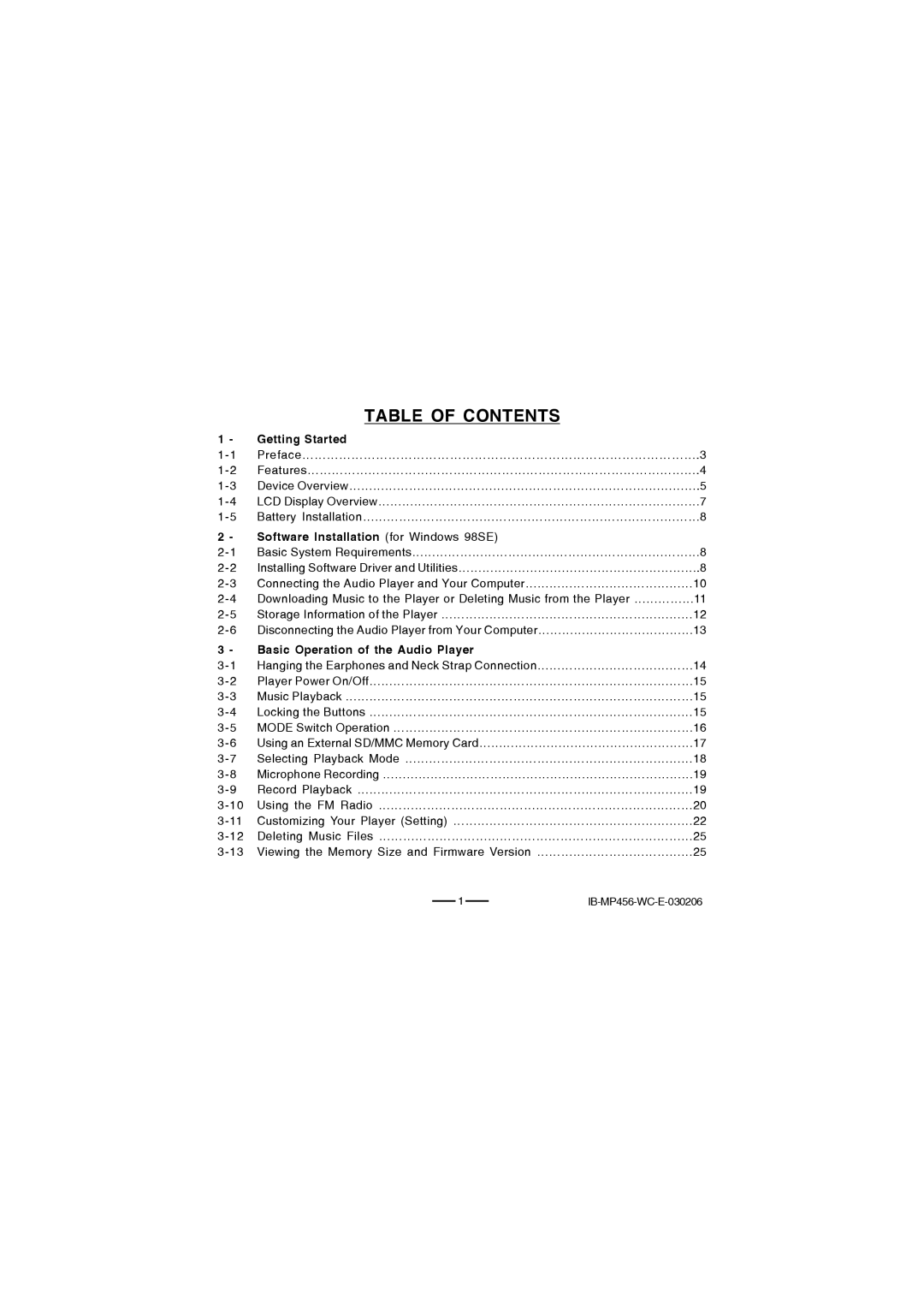 Lenoxx Electronics MP-456 operating instructions Table of Contents 