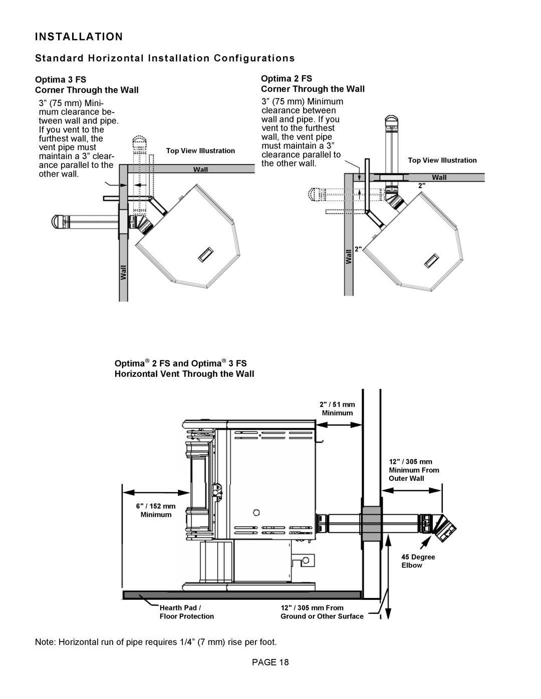 Lenoxx Electronics operation manual Optima 3 FS Corner Through the Wall, Optima 2 FS Corner Through the Wall 