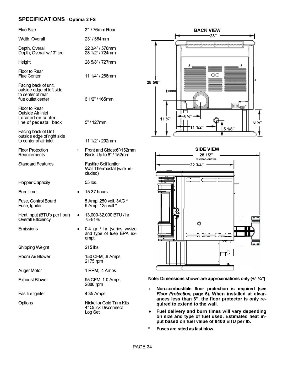 Lenoxx Electronics Optima 3 FS operation manual Back View, Side View 