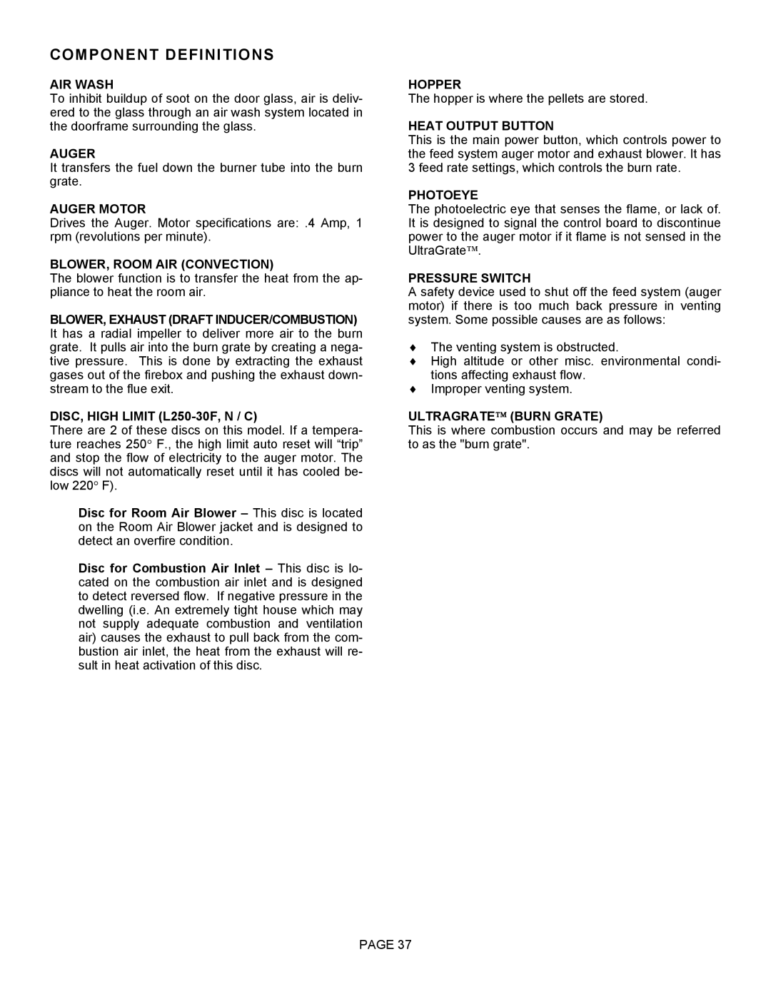 Lenoxx Electronics Optima 3 FS operation manual Component Definitions 