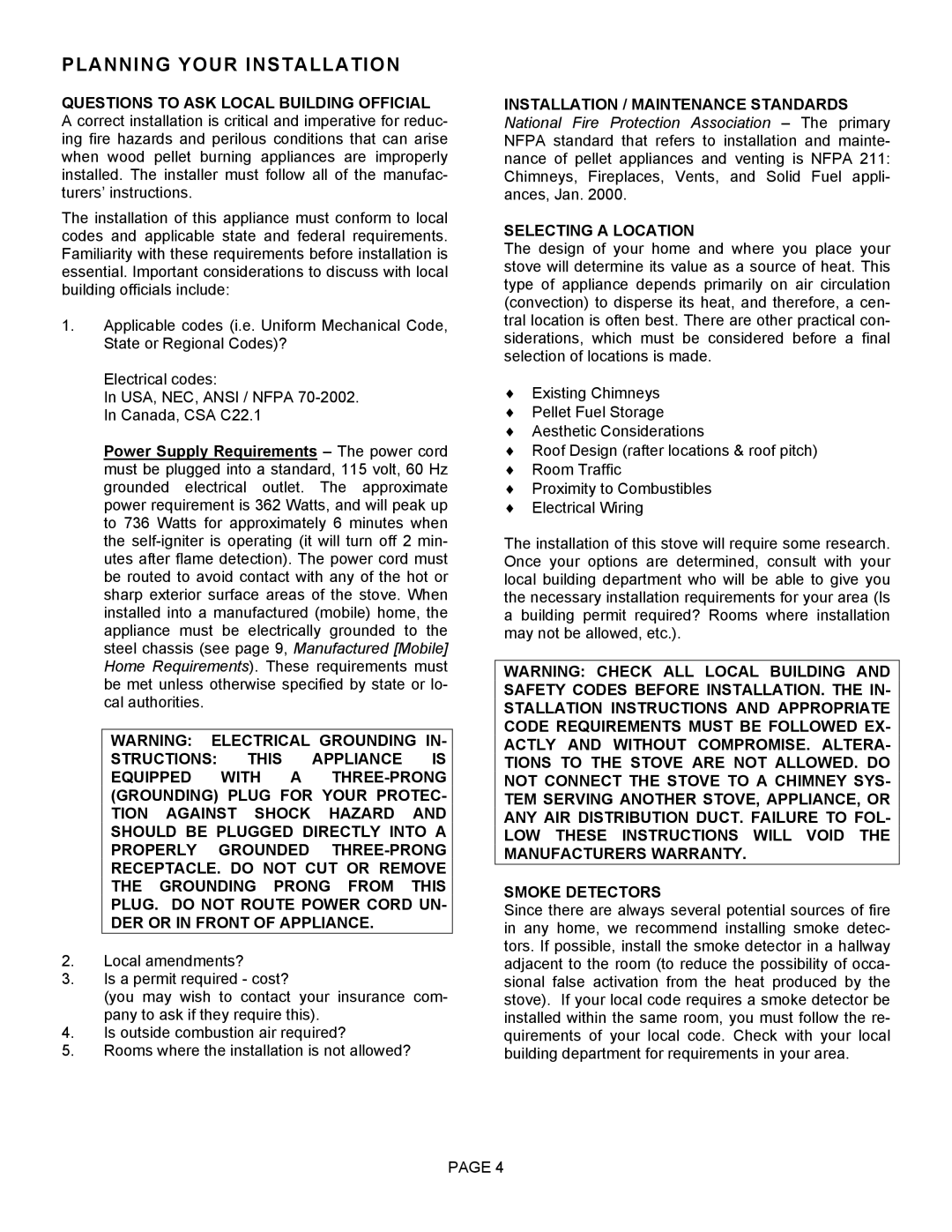 Lenoxx Electronics Optima 3 FS Planning Your Installation, Installation / Maintenance Standards, Selecting a Location 