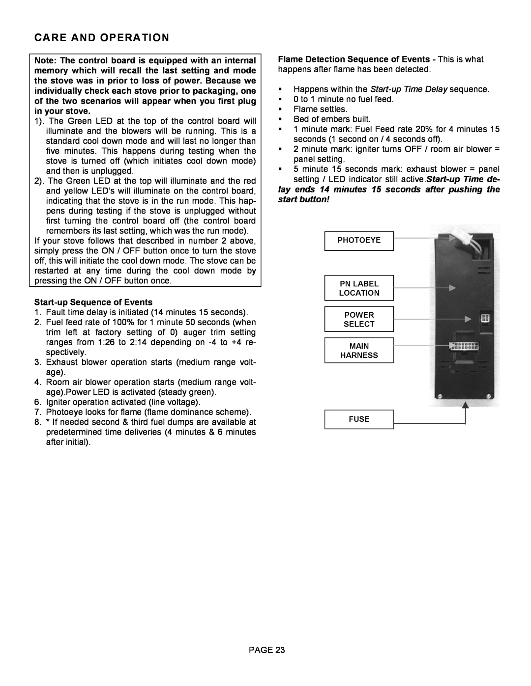 Lenoxx Electronics Optima 3 FS operation manual Start-upSequence of Events, start button, Care And Operation 