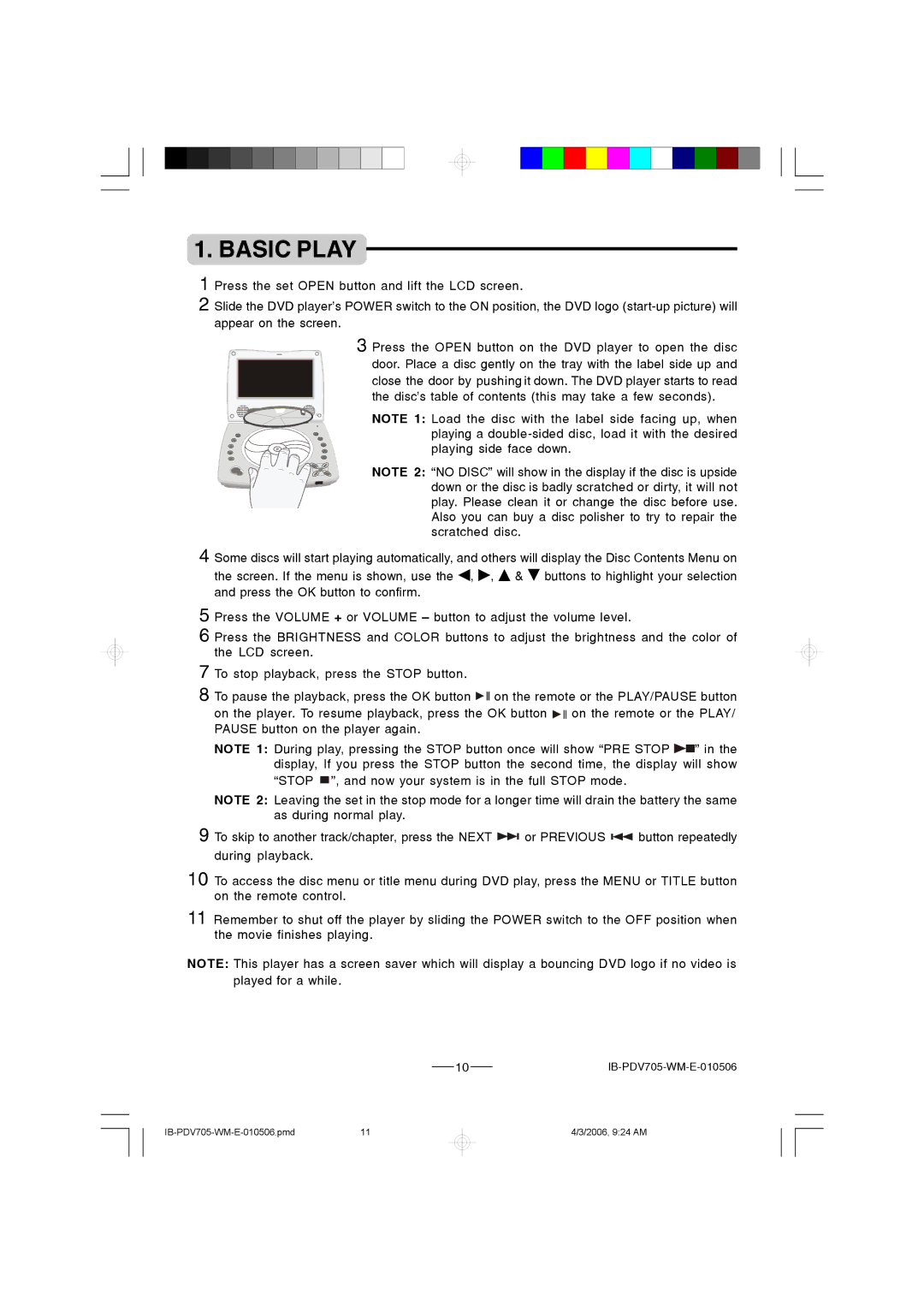 Lenoxx Electronics PDV-705 instruction manual Basic Play 