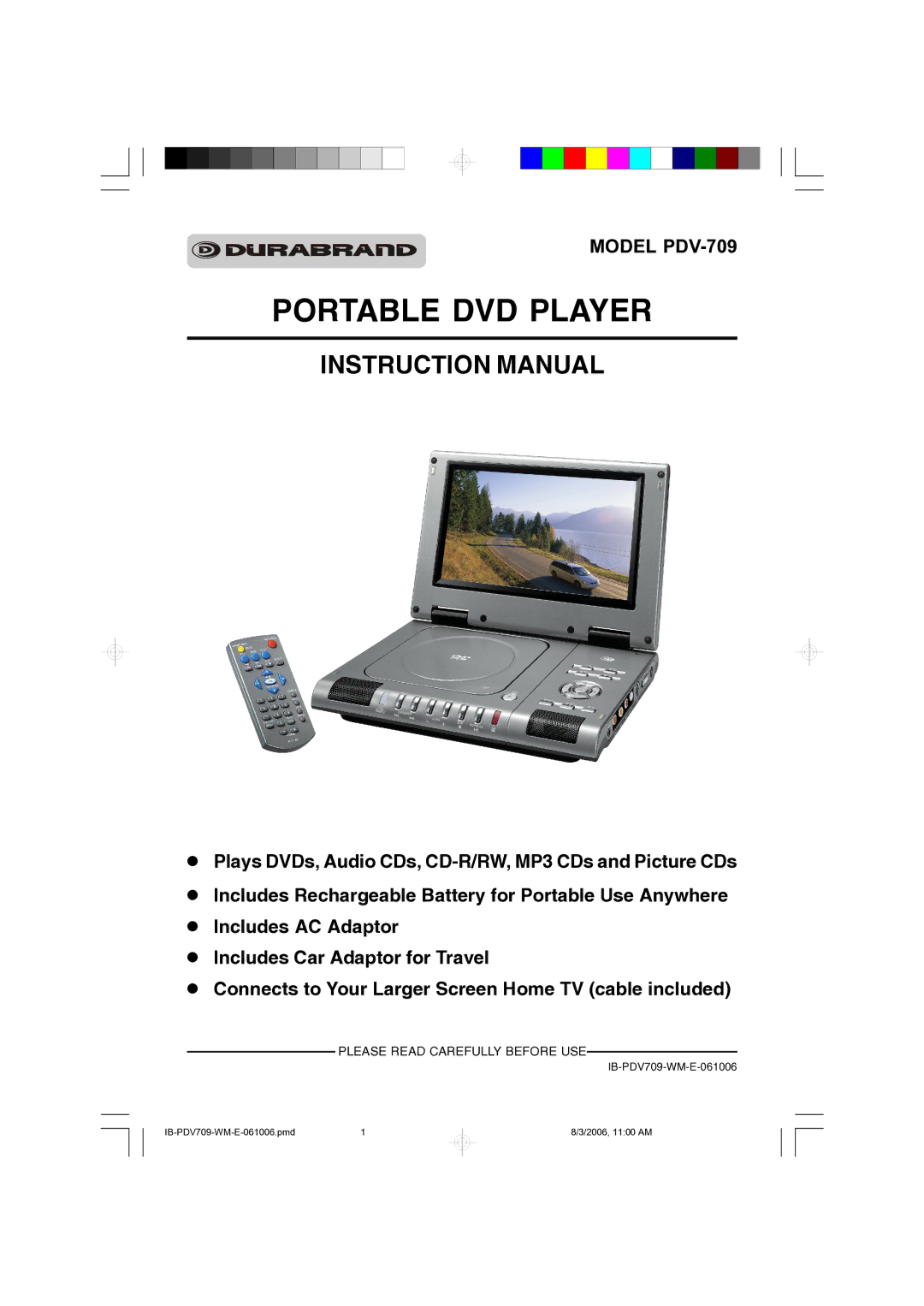 Lenoxx Electronics PDV-709 instruction manual Portable DVD Player 