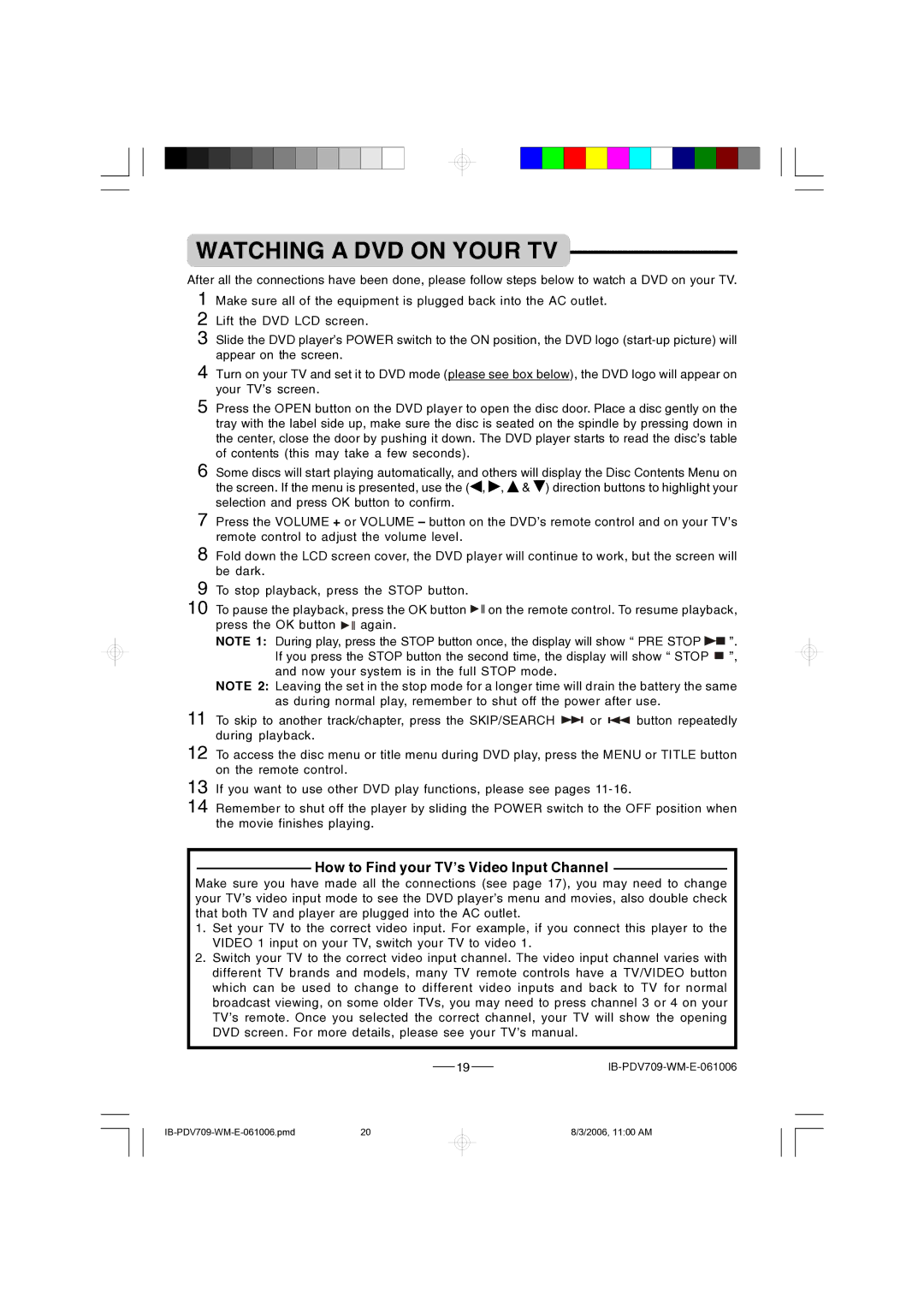 Lenoxx Electronics PDV-709 instruction manual Watching a DVD on Your TV, How to Find your TV’s Video Input Channel 