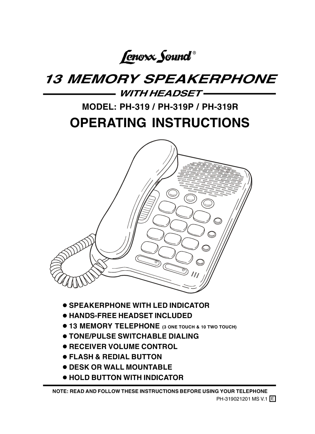 Lenoxx Electronics PH-319R, PH-319P operating instructions Operating Instructions 