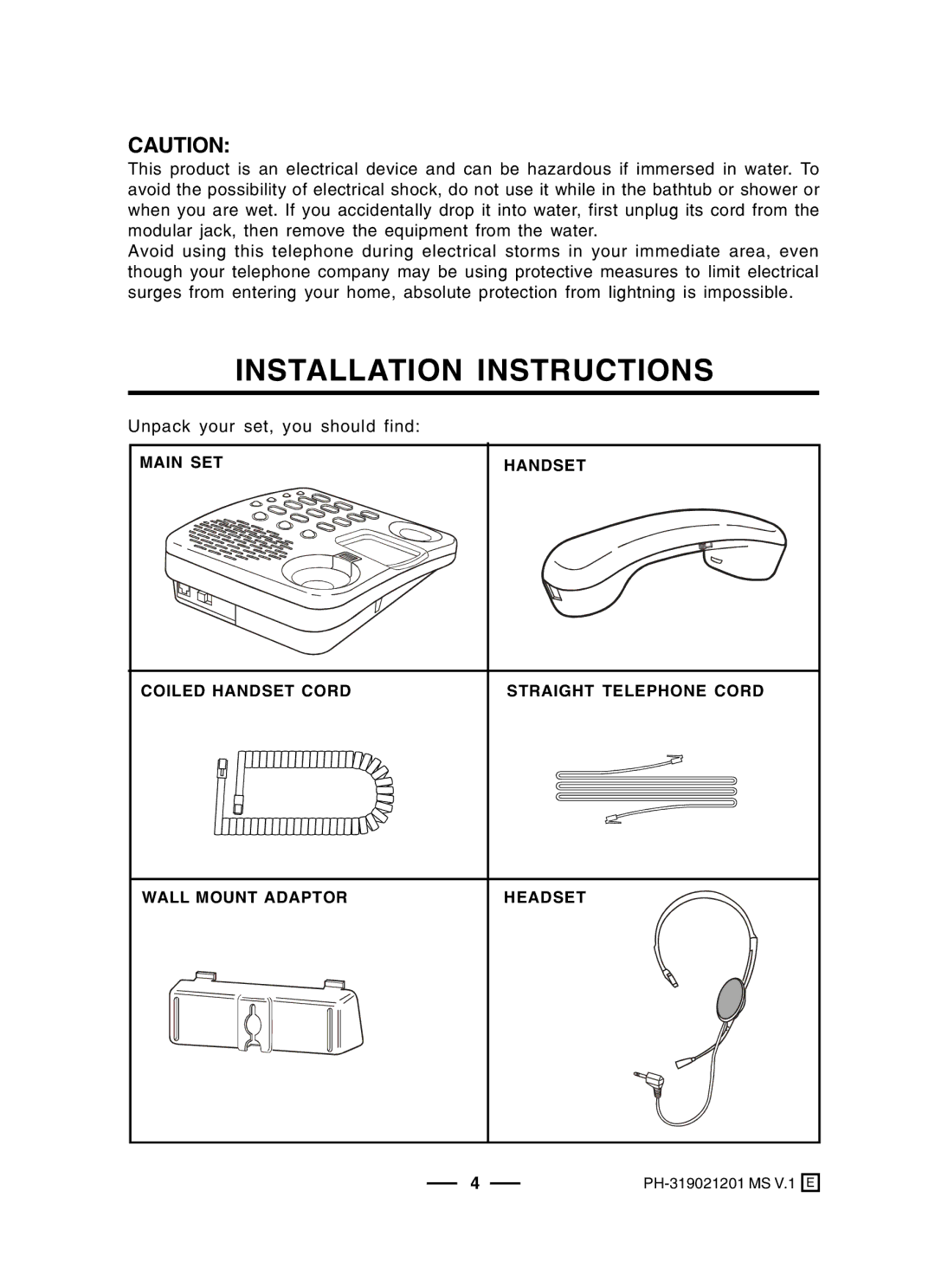 Lenoxx Electronics PH-319P, PH-319R operating instructions Installation Instructions, Unpack your set, you should find 