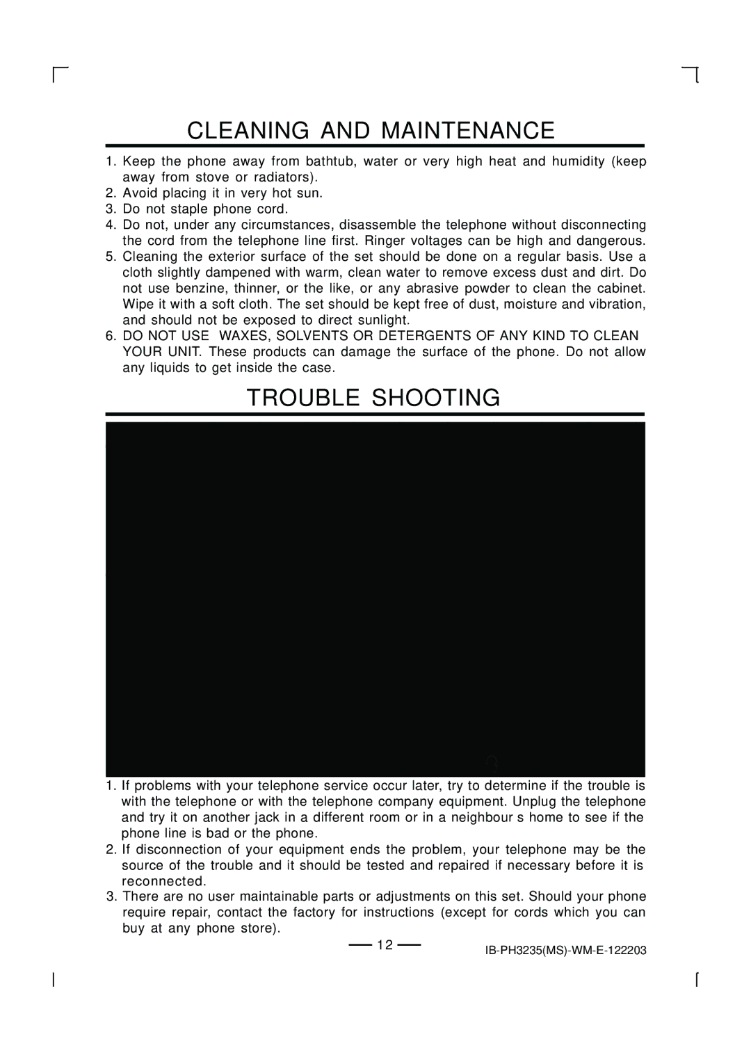 Lenoxx Electronics PH-3235 operating instructions Cleaning and Maintenance, Trouble Shooting, Problem Likely Causes 