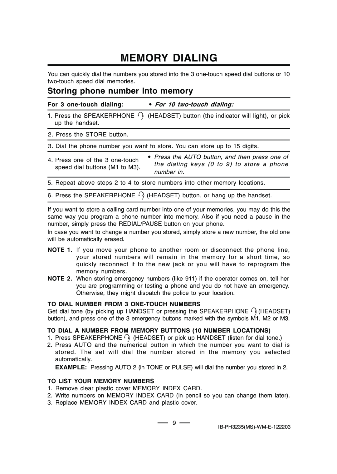 Lenoxx Electronics PH-3235 operating instructions Memory Dialing, Storing phone number into memory 