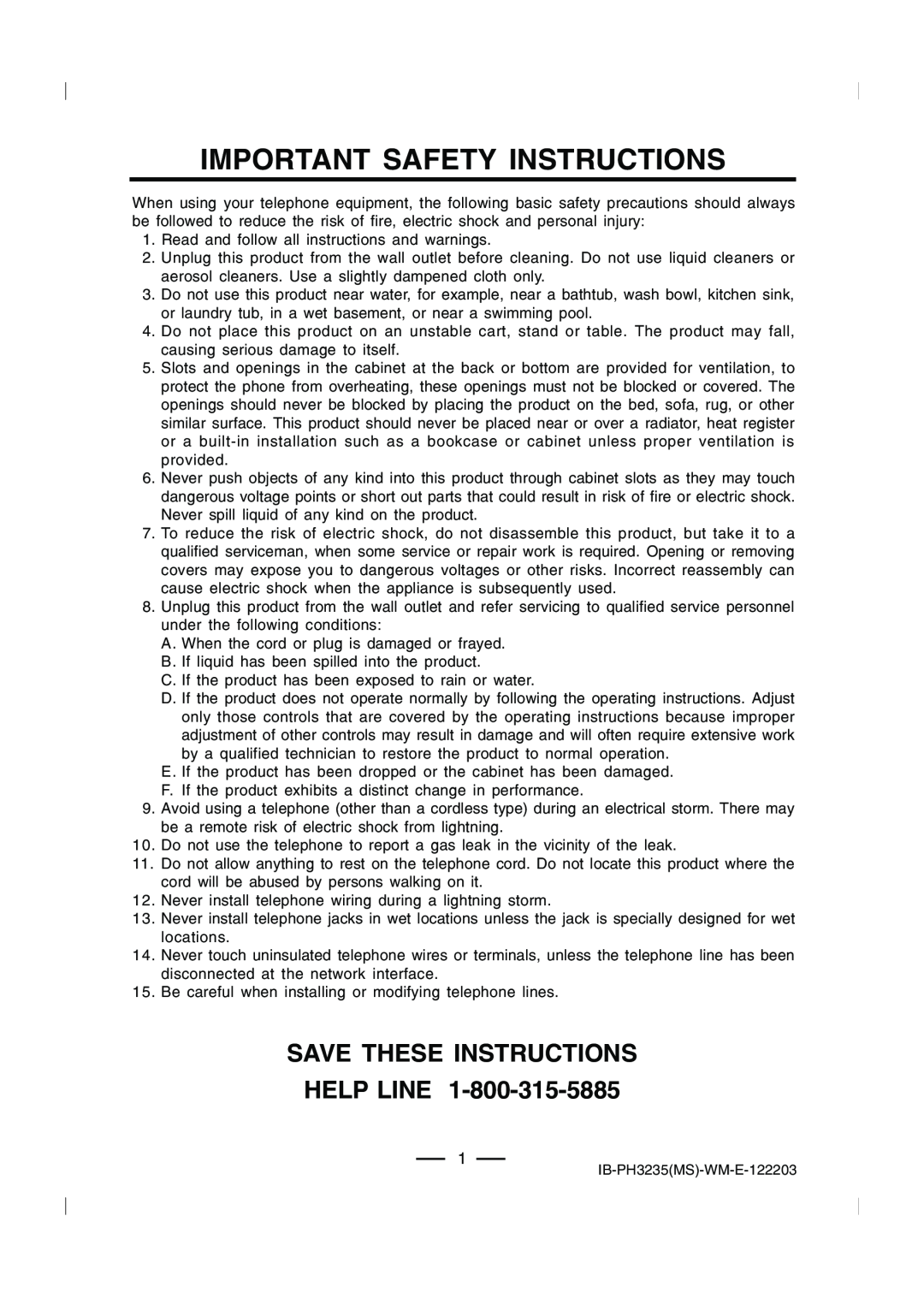 Lenoxx Electronics PH-3235 operating instructions Important Safety Instructions, Save These Instructions Help Line 