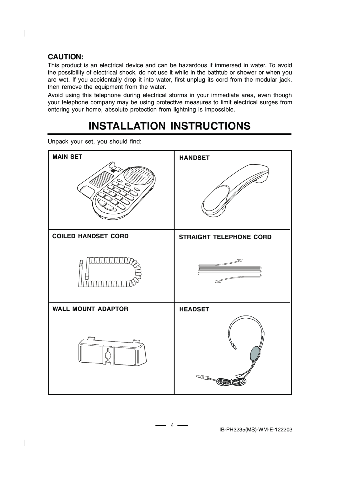 Lenoxx Electronics PH-3235 operating instructions Installation Instructions 