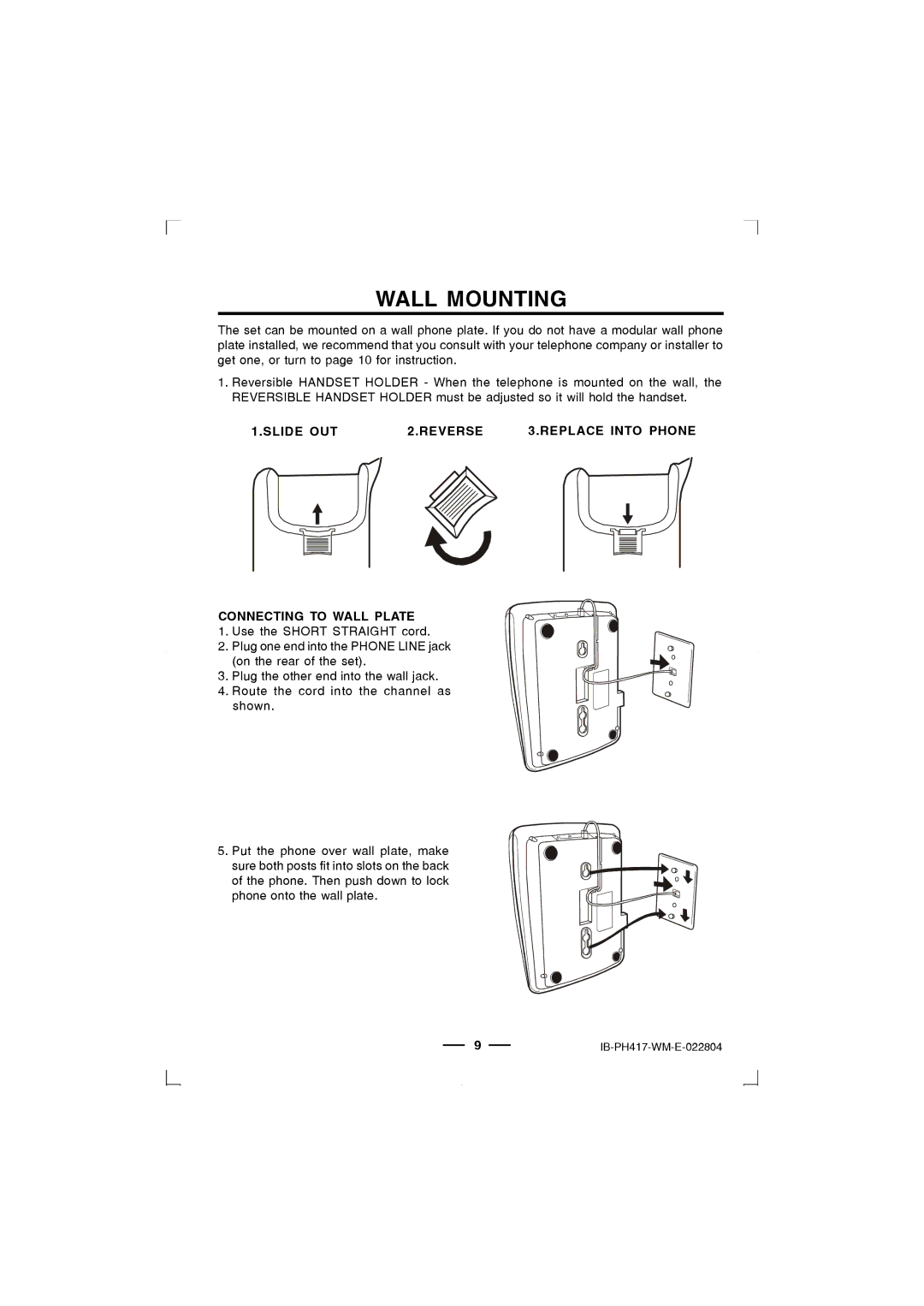 Lenoxx Electronics PH-417 operating instructions Wall Mounting 