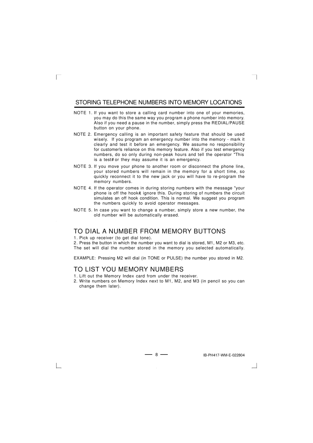 Lenoxx Electronics PH-417 operating instructions To Dial a Number from Memory Buttons, To List YOU Memory Numbers 