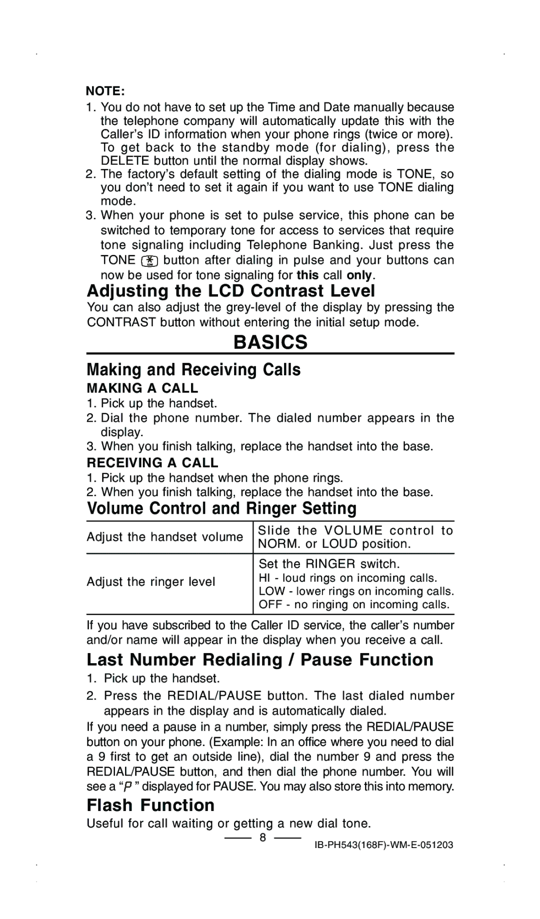 Lenoxx Electronics PH-543 operating instructions Basics, Making a Call, Receiving a Call 