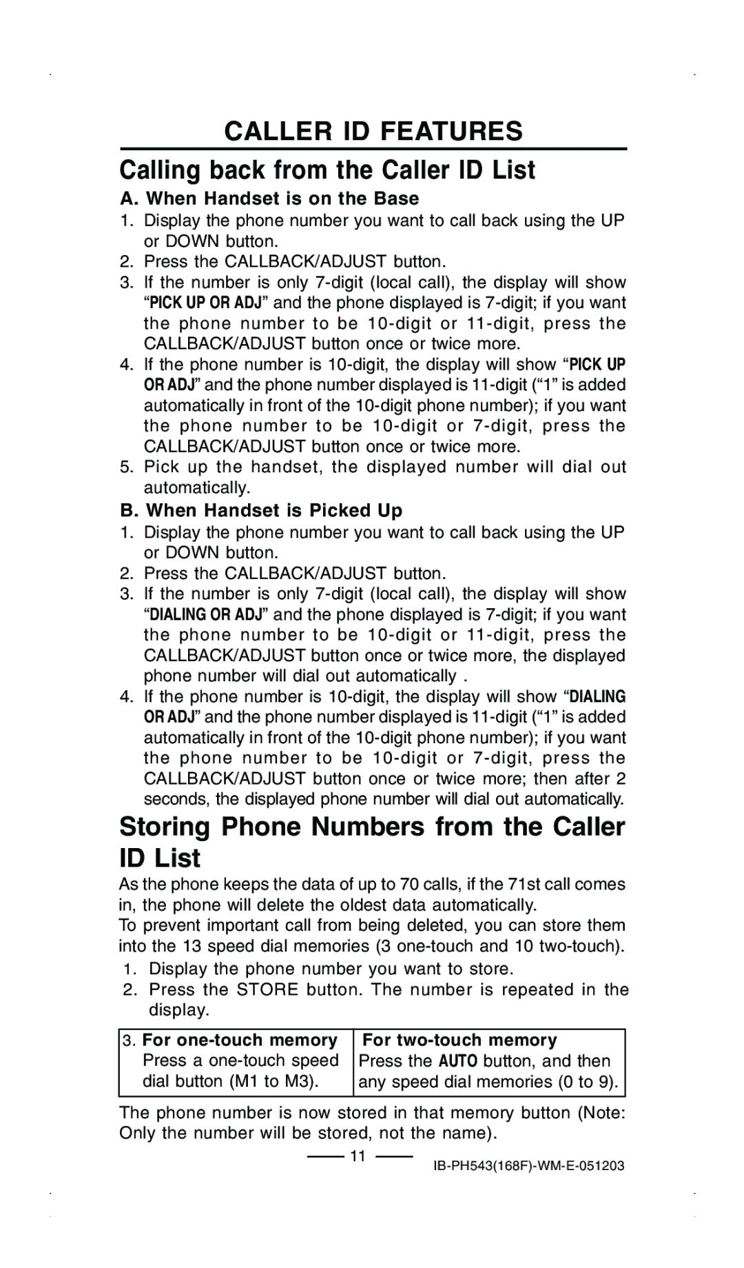 Lenoxx Electronics PH-543 operating instructions Caller ID Features Calling back from the Caller ID List 