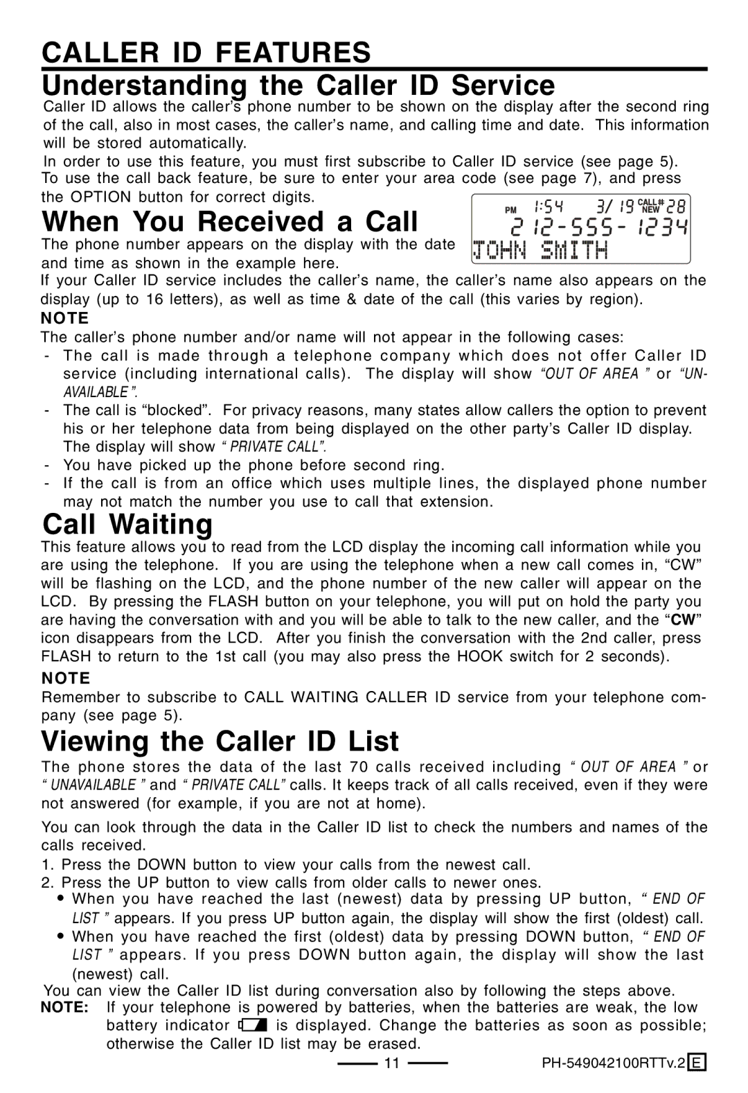 Lenoxx Electronics PH-549 Caller ID Features Understanding the Caller ID Service, When You Received a Call, Call Waiting 