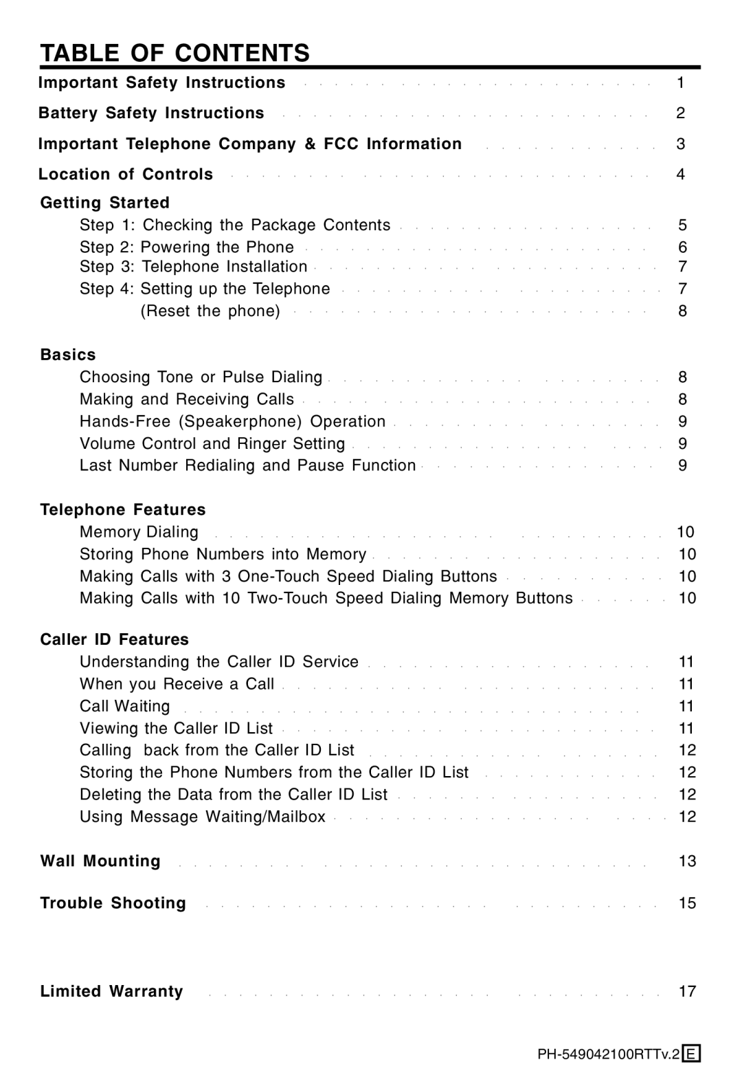 Lenoxx Electronics PH-549 operating instructions Table of Contents 