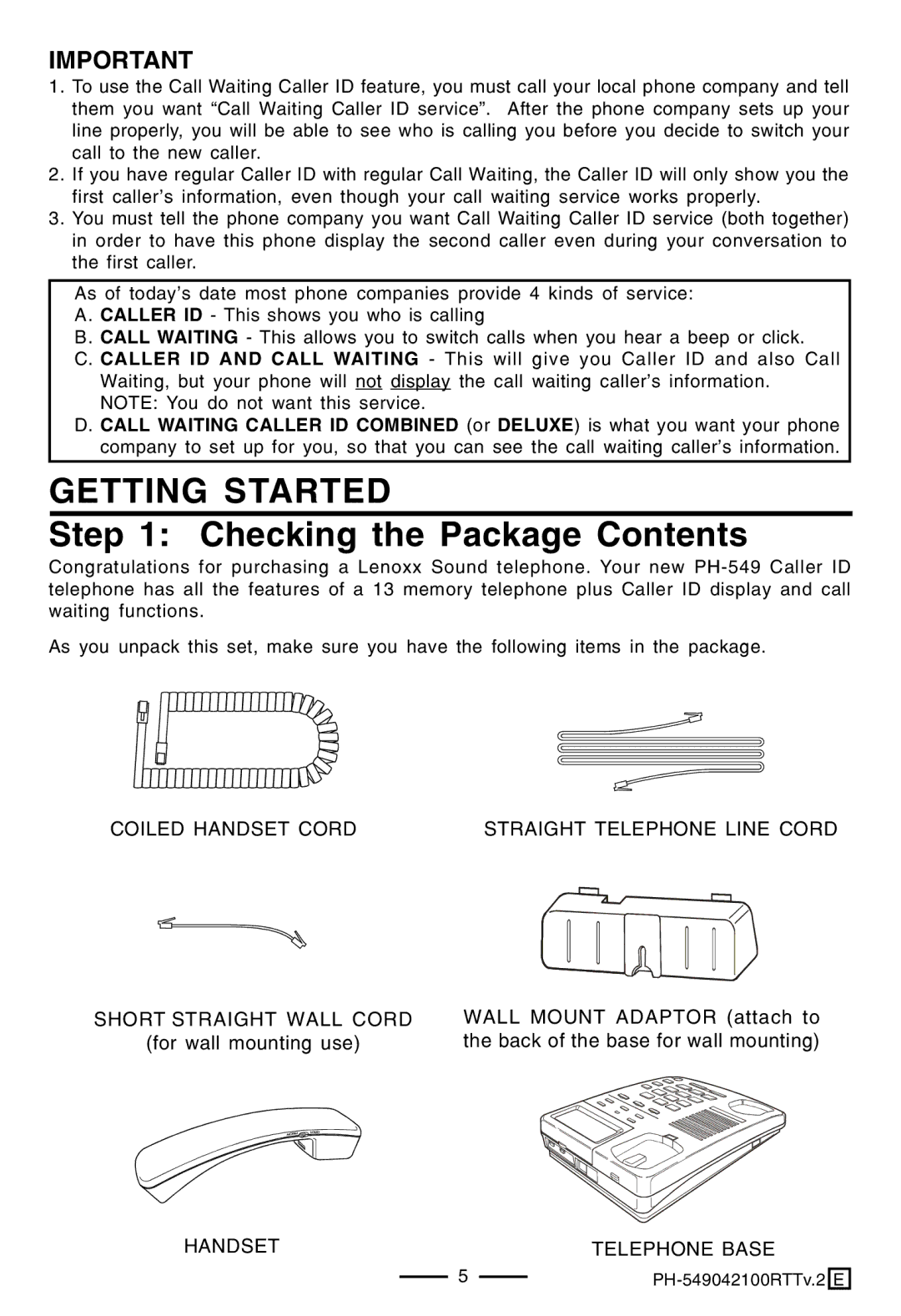 Lenoxx Electronics PH-549 operating instructions Getting Started, Checking the Package Contents 