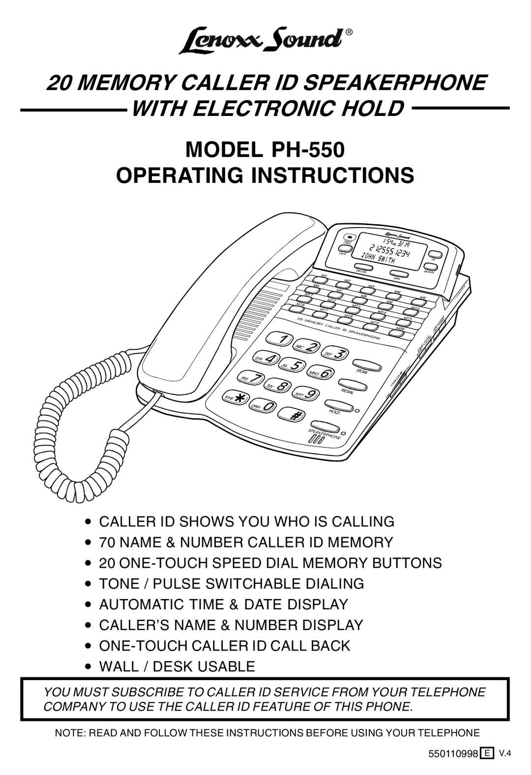 Lenoxx Electronics PH-550 operating instructions 550110998 