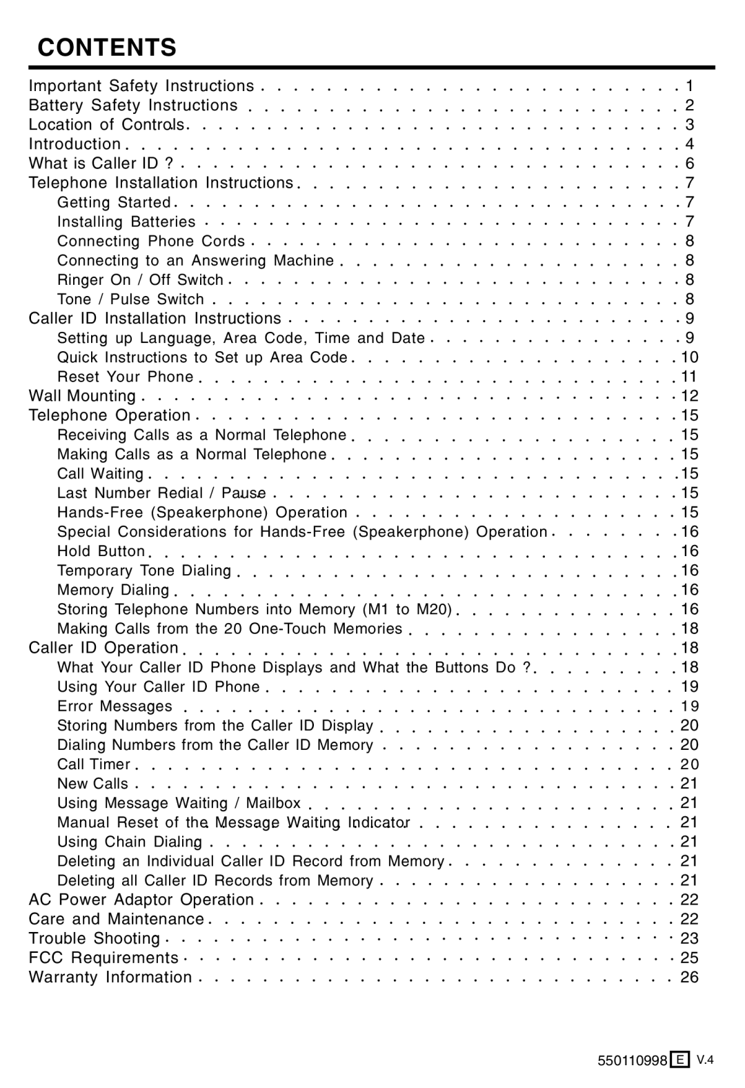 Lenoxx Electronics PH-550 operating instructions Contents 