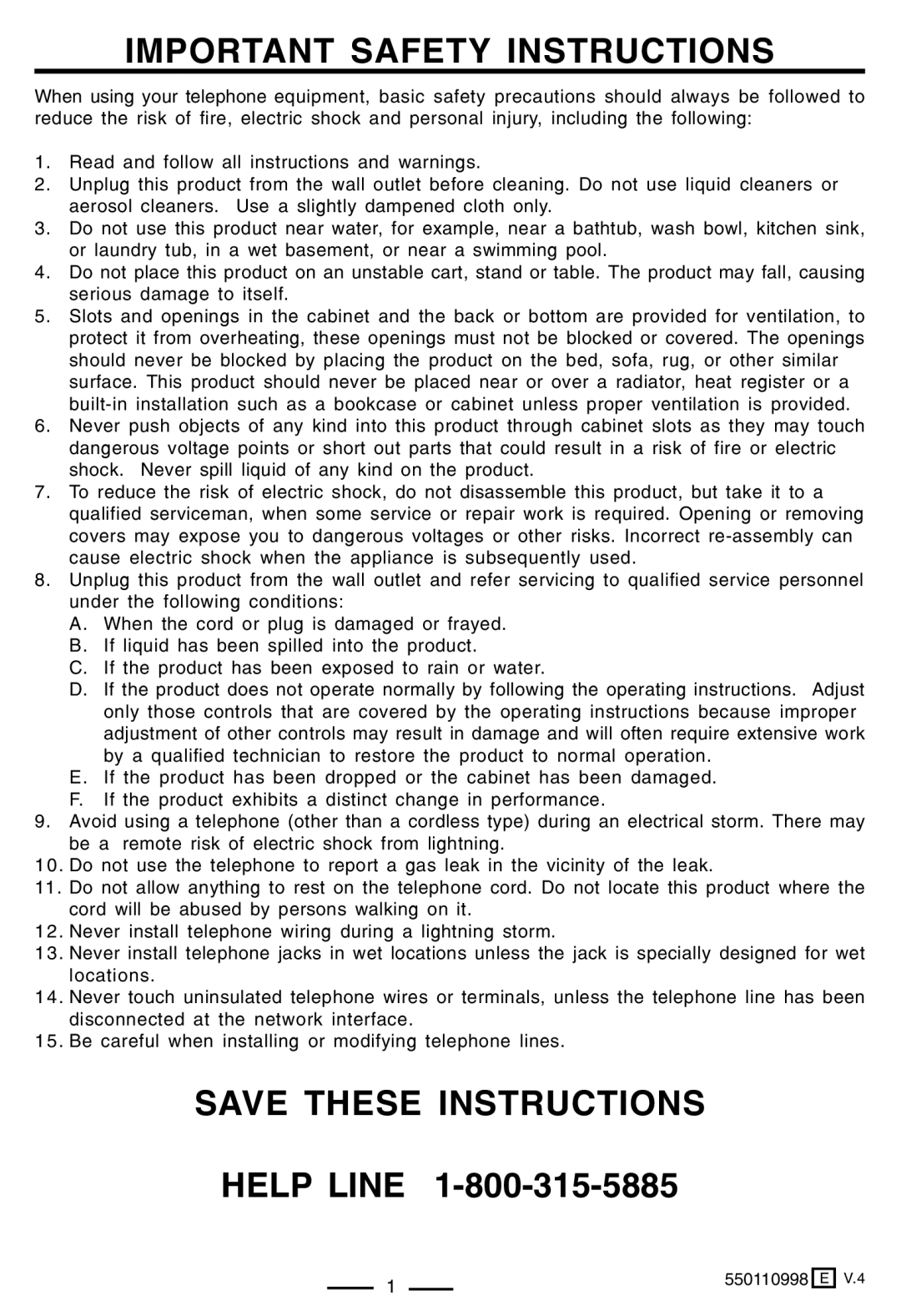 Lenoxx Electronics PH-550 operating instructions Important Safety Instructions 