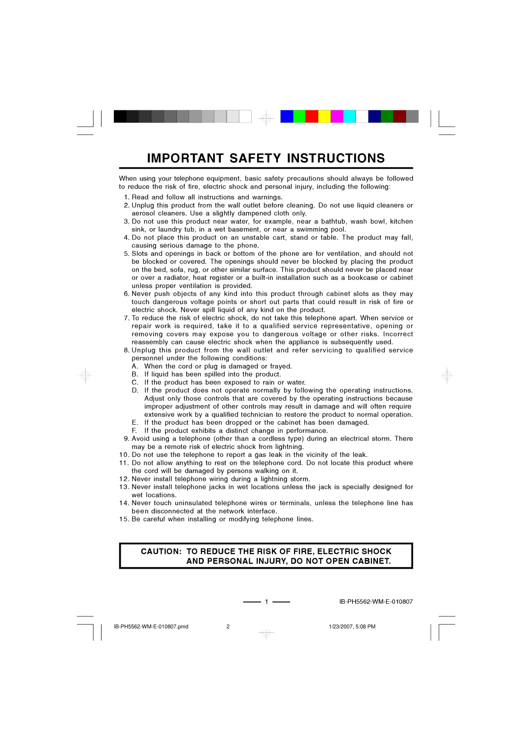 Lenoxx Electronics PH-5562 operating instructions Important Safety Instructions 