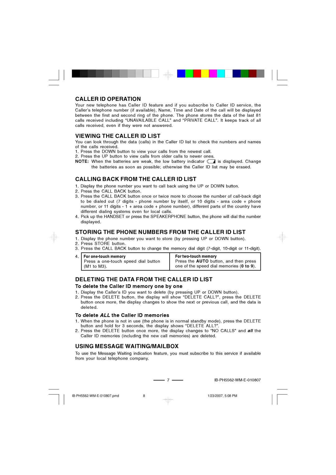 Lenoxx Electronics PH-5562 Caller ID Operation, Viewing the Caller ID List, Calling Back from the Caller ID List 