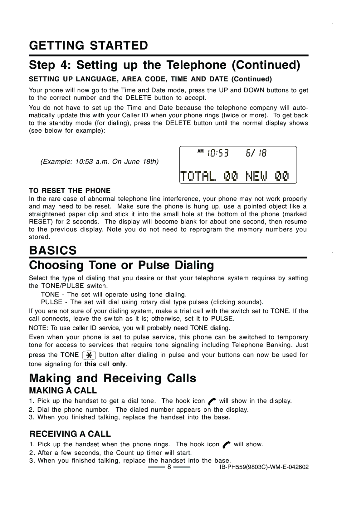 Lenoxx Electronics PH559 Basics, Choosing Tone or Pulse Dialing, Making and Receiving Calls, Making a Call 