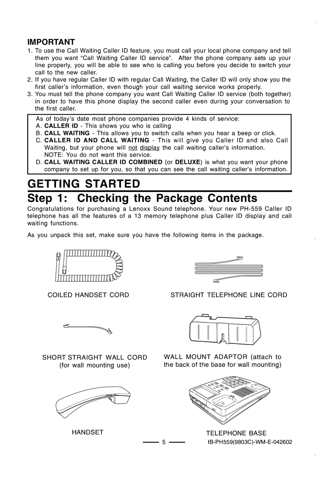 Lenoxx Electronics PH559 operating instructions Getting Started, Checking the Package Contents 