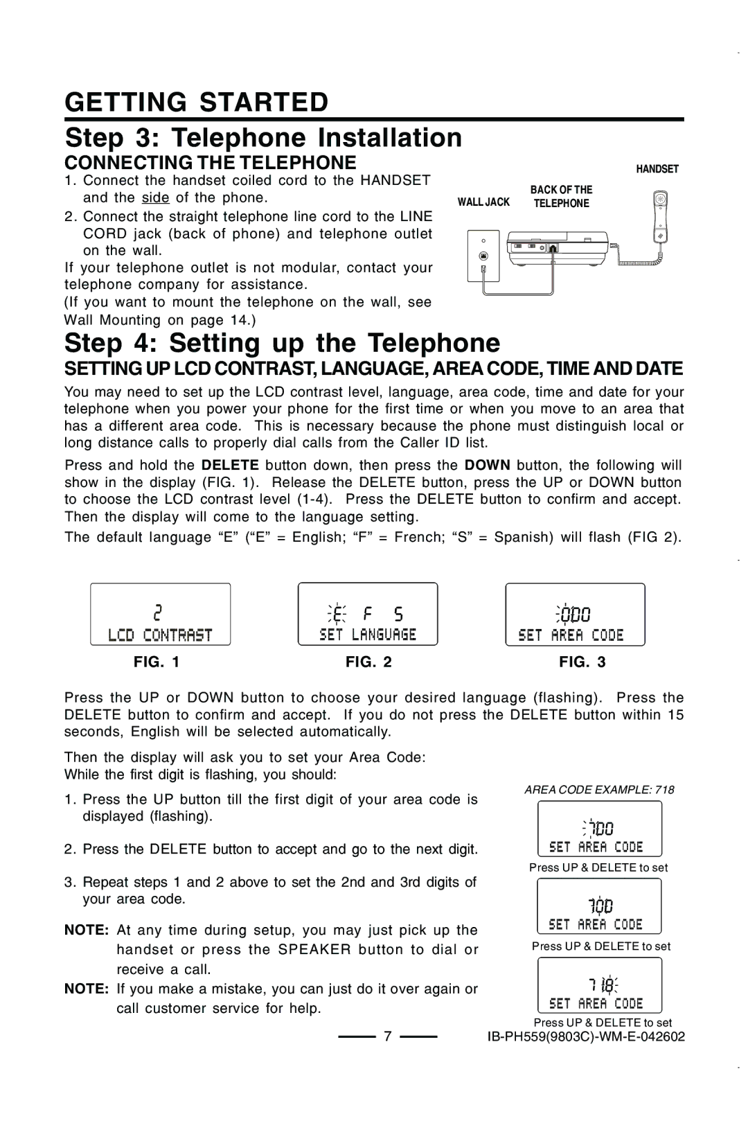 Lenoxx Electronics PH559 operating instructions Telephone Installation, Setting up the Telephone, Connecting the Telephone 