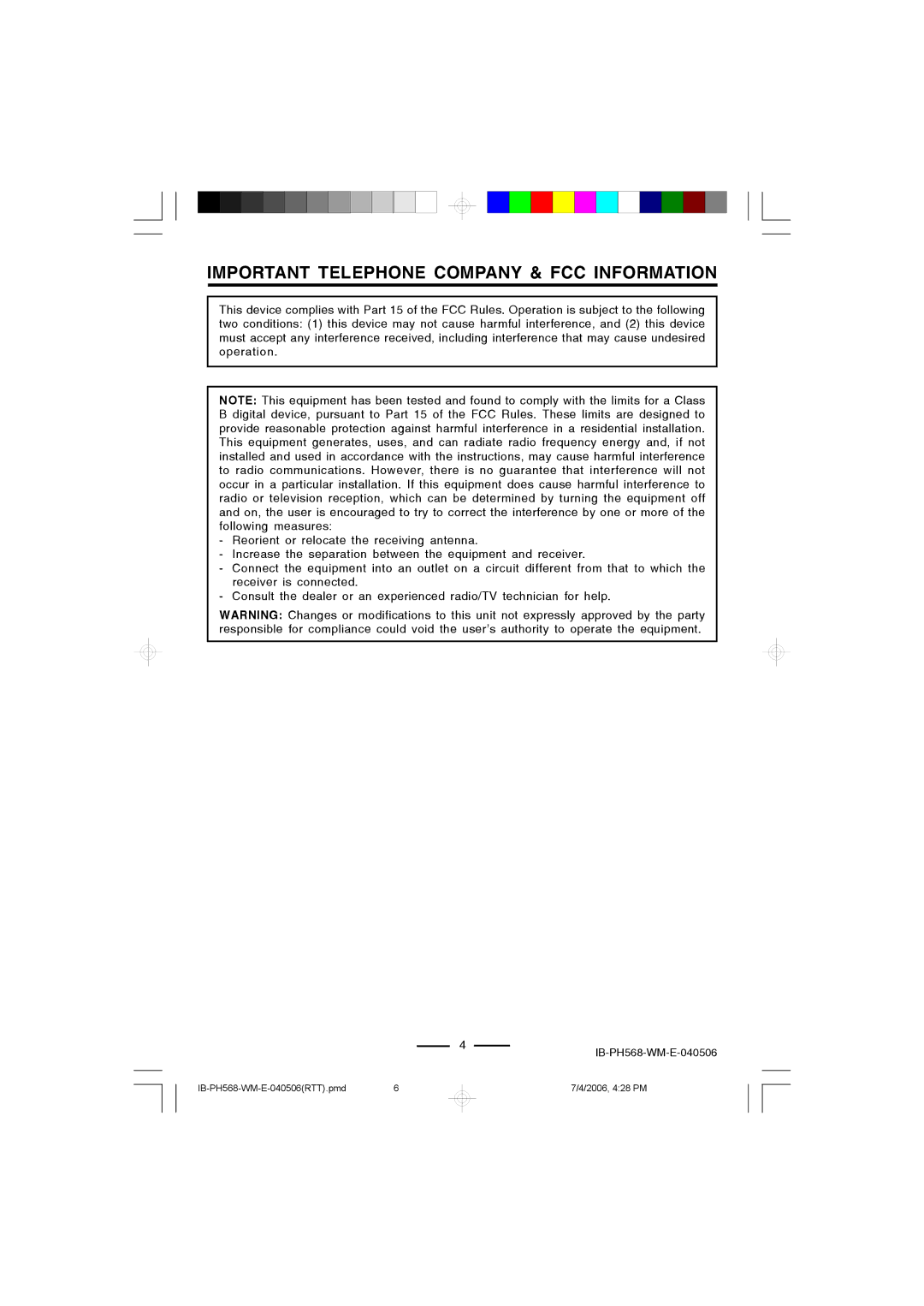 Lenoxx Electronics operating instructions 4IB-PH568-WM-E-040506 