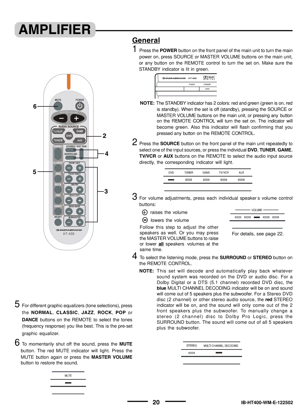 Lenoxx Electronics pmnHT-4OO manual Amplifier, General 