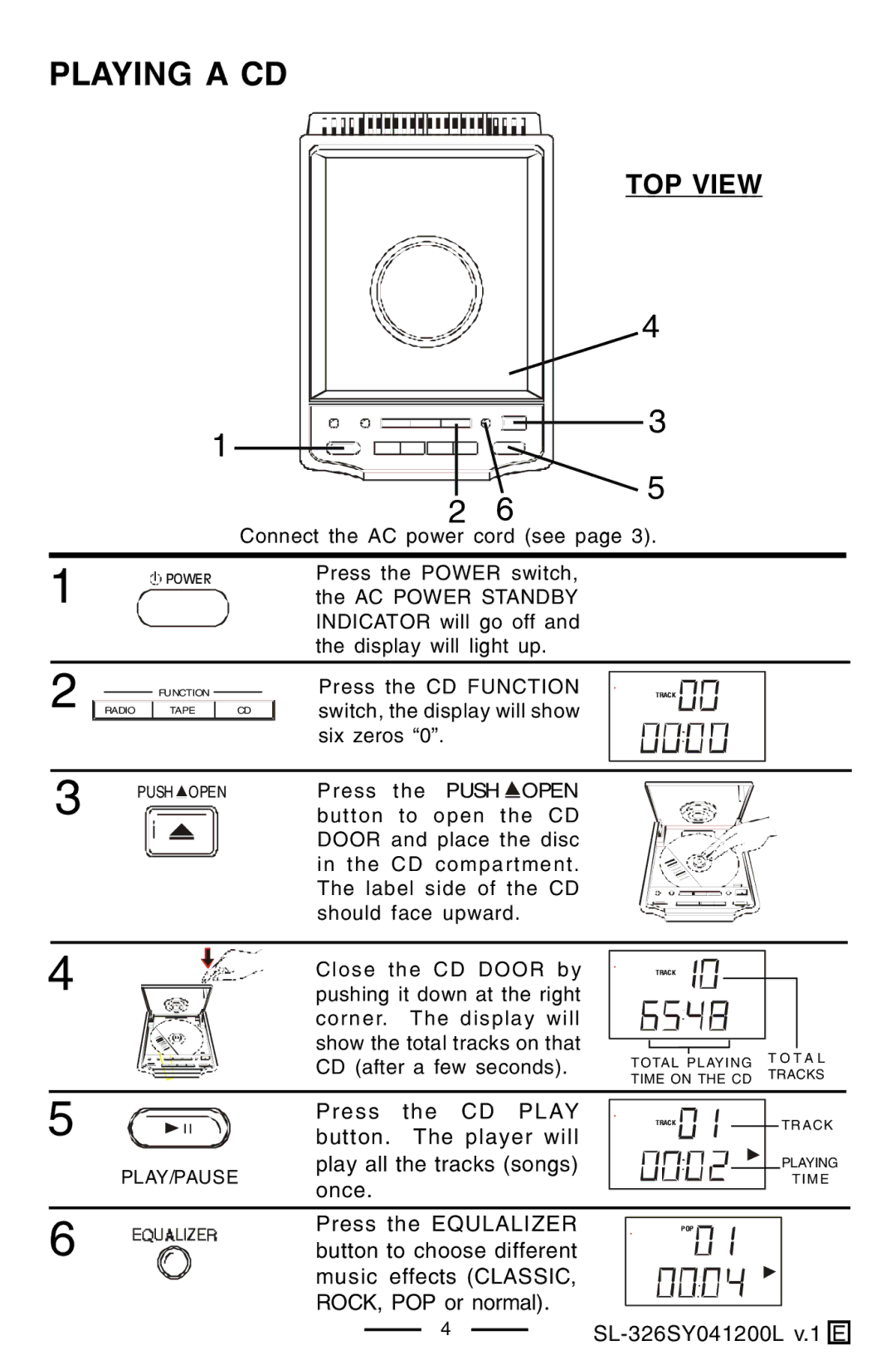 Lenoxx Electronics SL-326 manual Playing a CD, CD Play, Open 