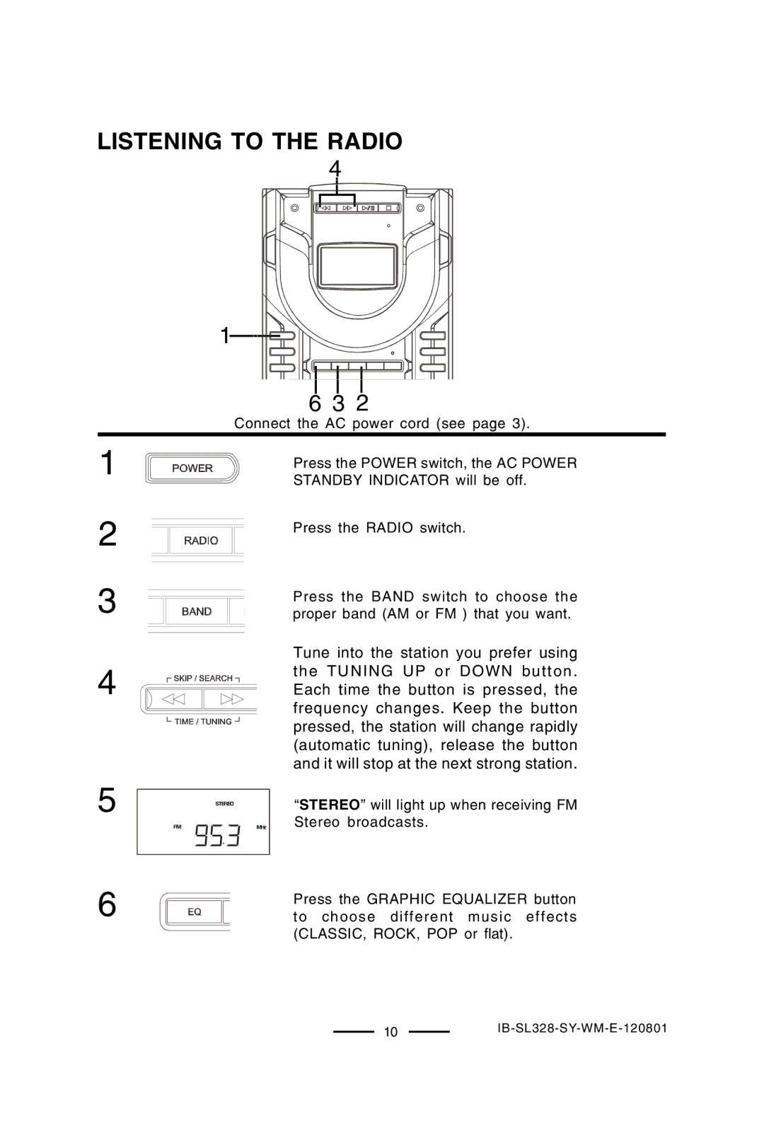 Lenoxx Electronics SL-328 manual Listening to the Radio 