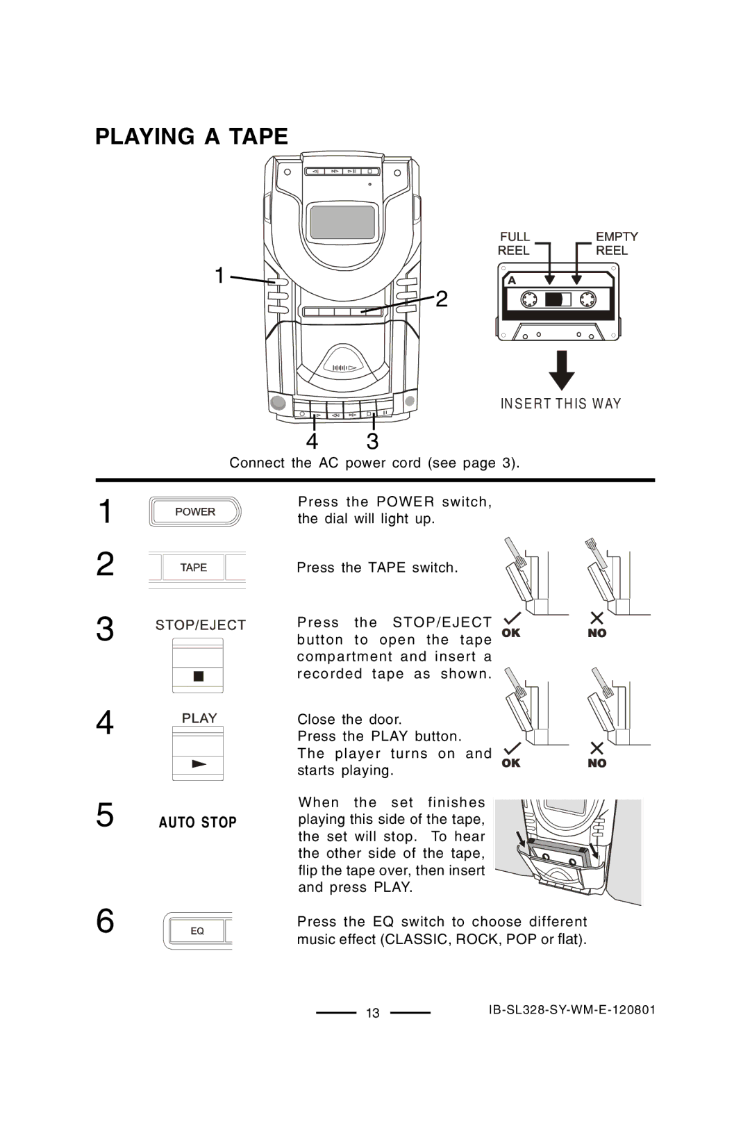 Lenoxx Electronics SL-328 manual Playing a Tape, Auto Stop 