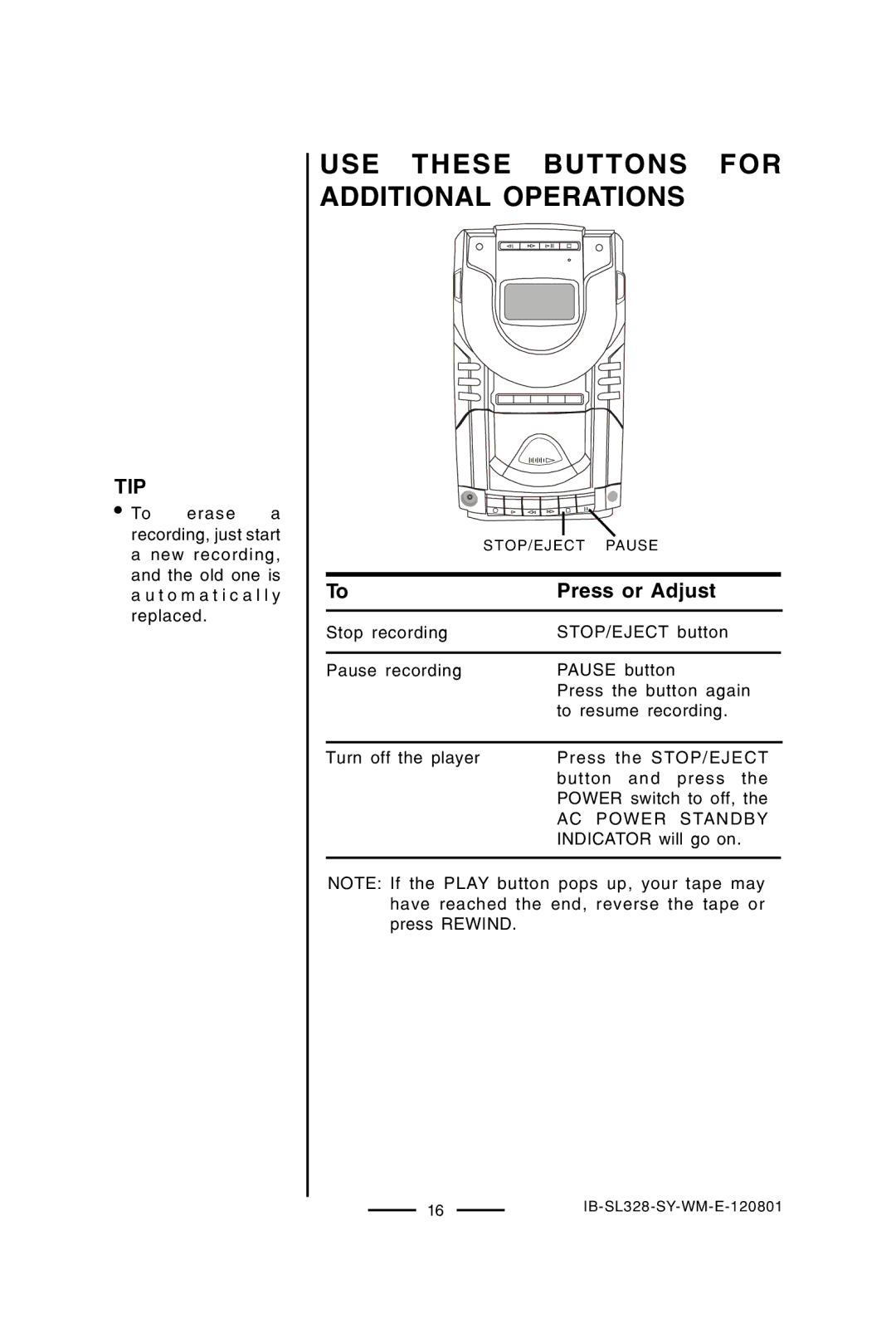 Lenoxx Electronics SL-328 manual Tip 