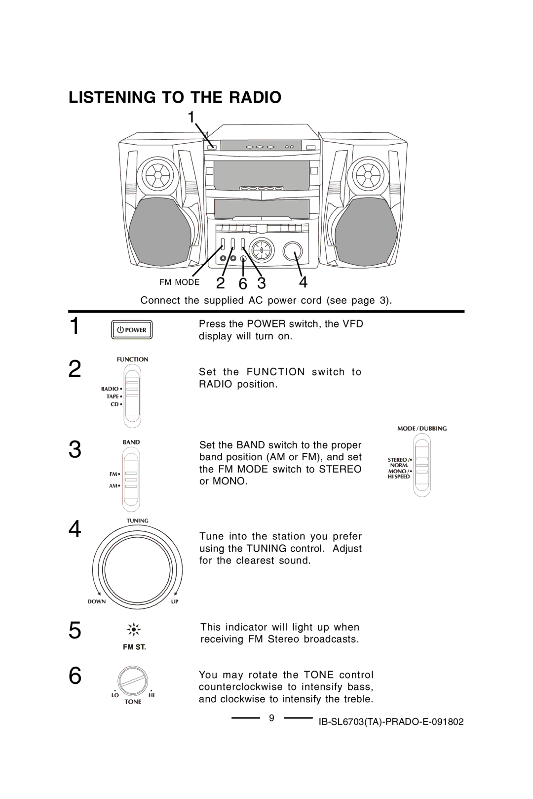 Lenoxx Electronics SL-6703 manual Listening to the Radio 