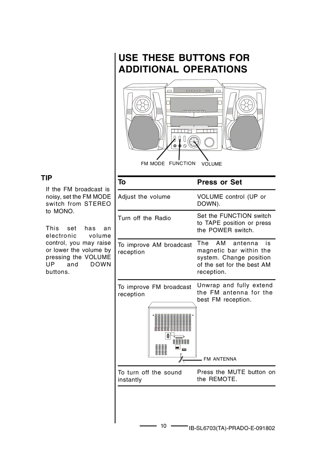 Lenoxx Electronics SL-6703 manual Tip, Down 