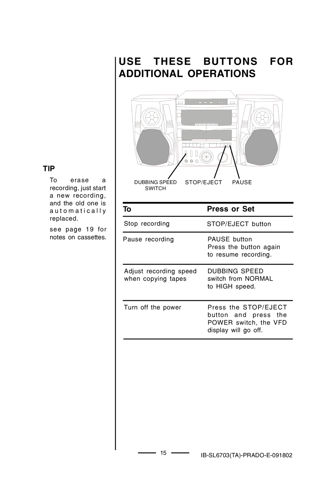 Lenoxx Electronics SL-6703 manual USE These Buttons for Additional Operations, Dubbing Speed 