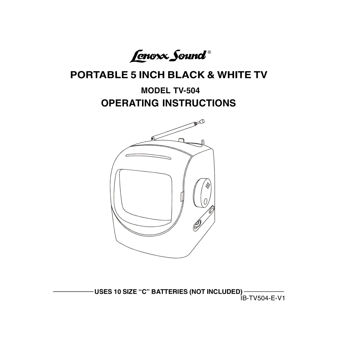 Lenoxx Electronics TV-504 operating instructions Portable 5 Inch Black & White TV, Operating Instructions 