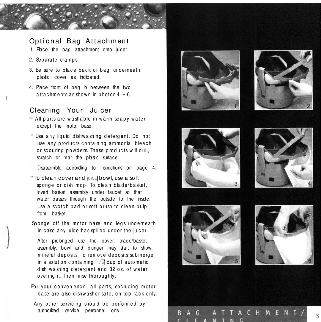 L'Equip 221 manual T i o n a l B a g a t t a c h m e n t, Cleaning Your Juicer 