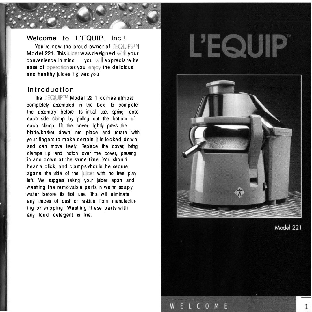 L'Equip 221 manual Welcome to L’EQUIP, Inc, I n t r o d u c t i o n 