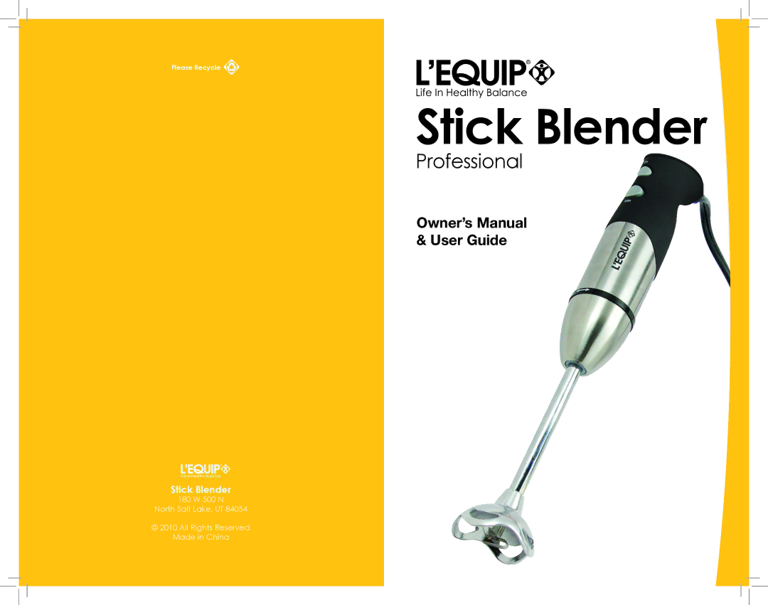 L'Equip 306700 owner manual Stick Blender 