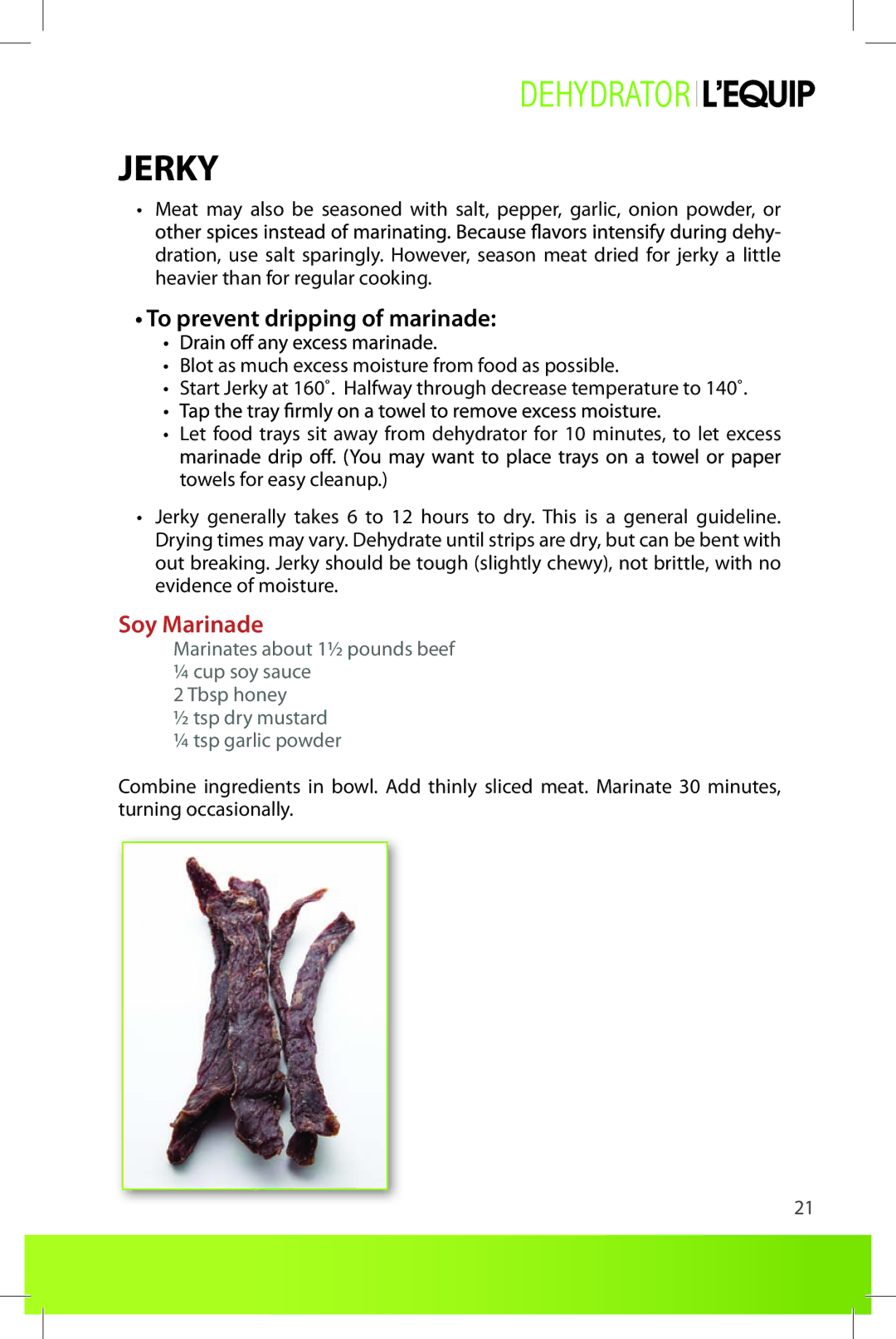 L'Equip 524, 528 manual To prevent dripping of marinade, Soy Marinade 