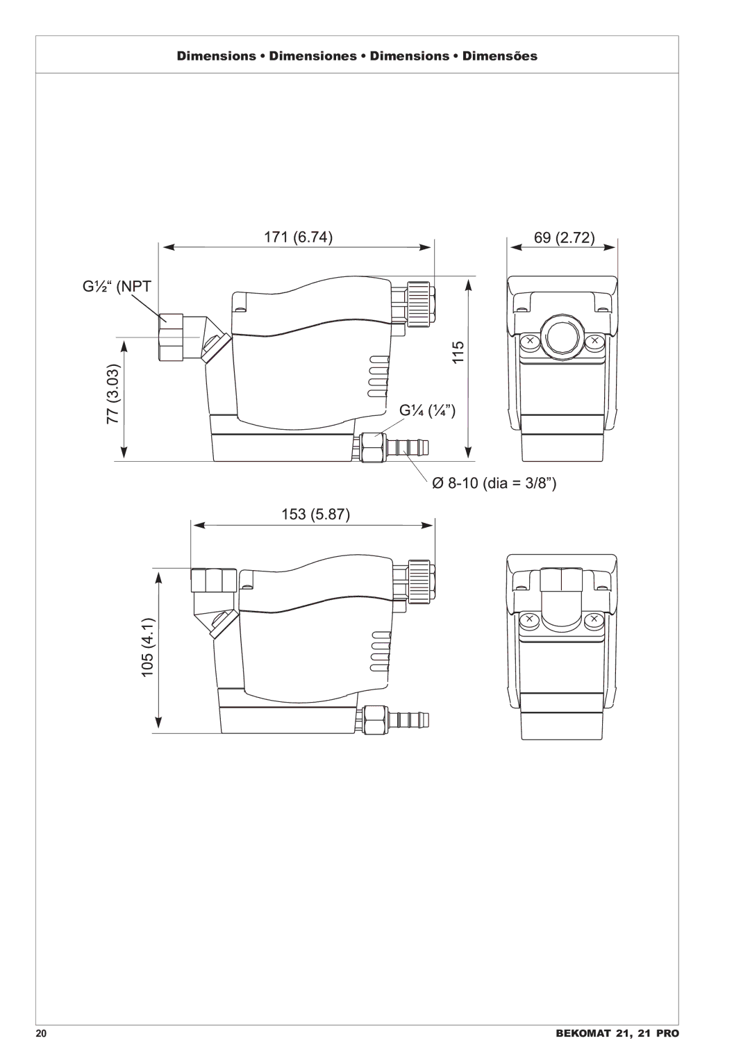 Leupold 21 PRO manual Dimensions Dimensiones Dimensions Dimensões 