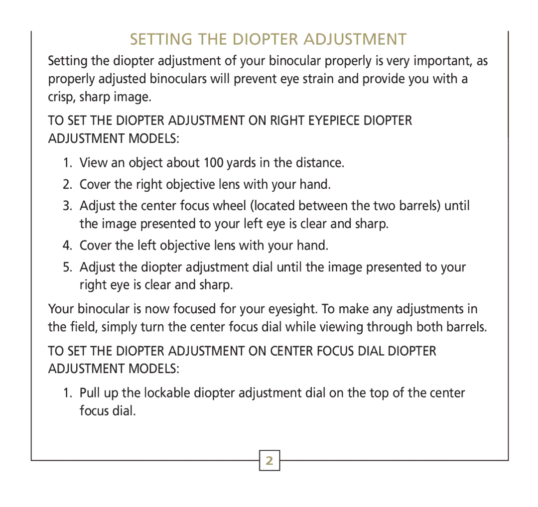 Leupold 56113 operating instructions Setting the Diopter Adjustment 