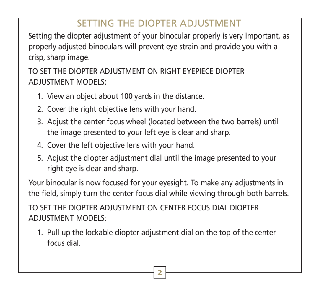 Leupold 56113 operating instructions Setting The Diopter Adjustment 